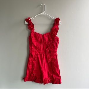 SOLD ELSEWHERE Urban Outfitters Red Romper - Floral Trim